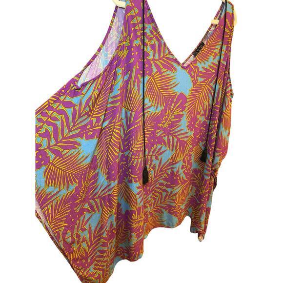 ASTR The Lable Women Large Muumuu Dress Cold Shoulder Tassels‎ Handkerchief Hem - Picture 3 of 11